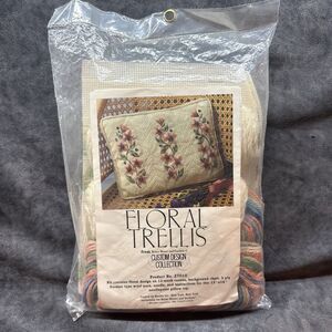 Bucilla Floral Trellis Needlepoint Kit 27010 –Vintage Pillow Top Package Damage